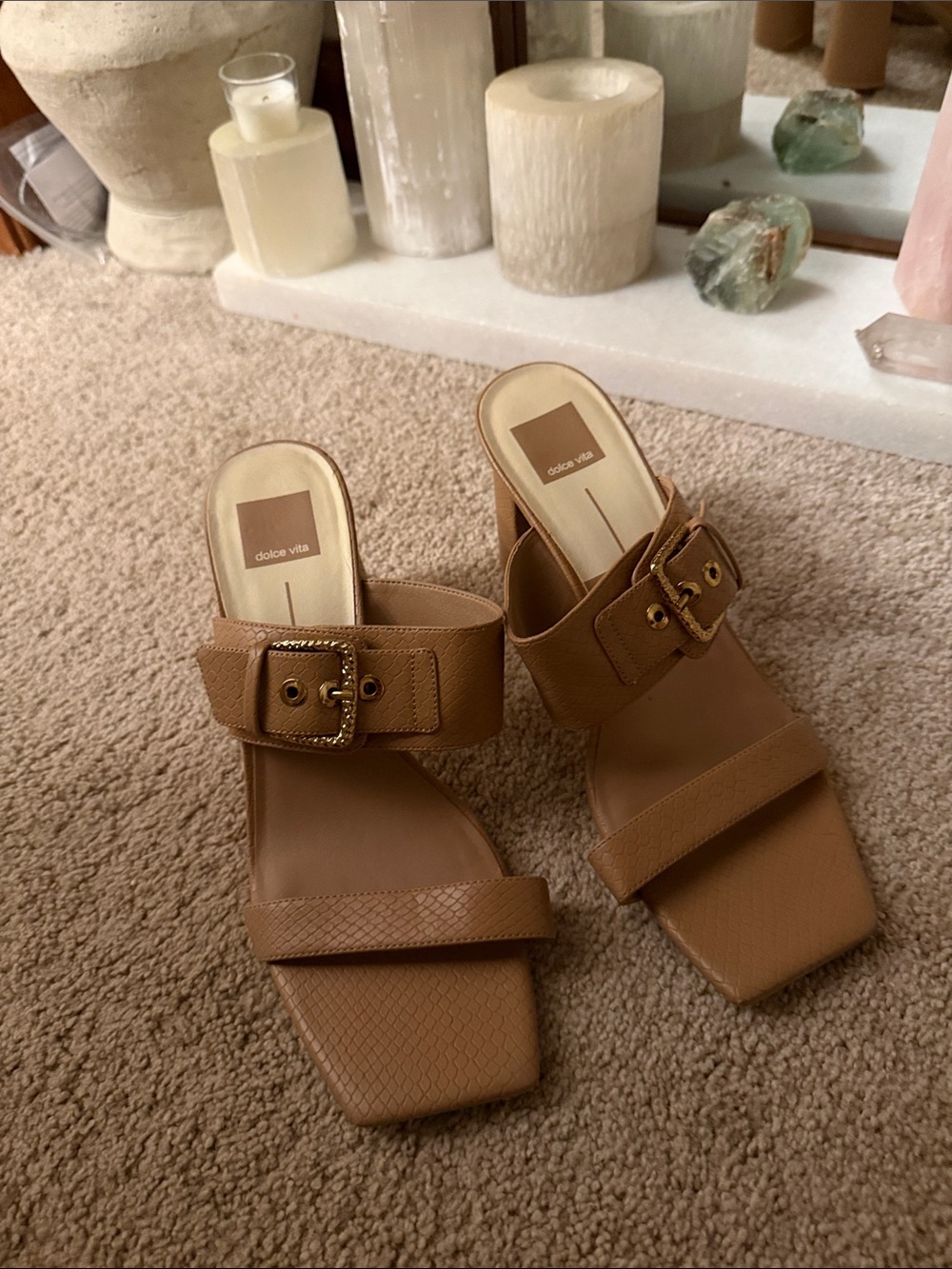 Dolce Vita Brown Textured Buckle Slide Mules